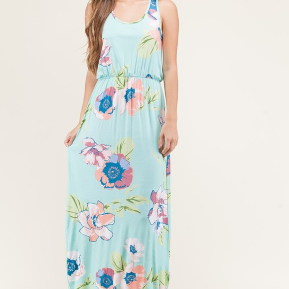 Dresses & Skirts - Sleeveless Mint Green Floral Maxi dress
